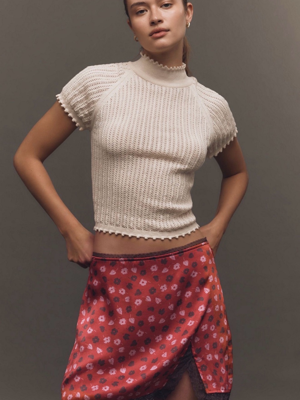 Anthropologie Pointelle Ruffle-Trim Sweater Tee - NWOT